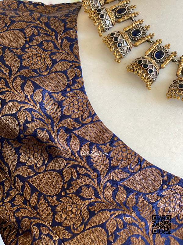 Navy Blue Crinkled Georgette Saree with Stitched Blouse