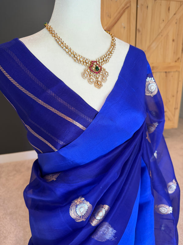 Blue Kora Silk Banarasi Saree