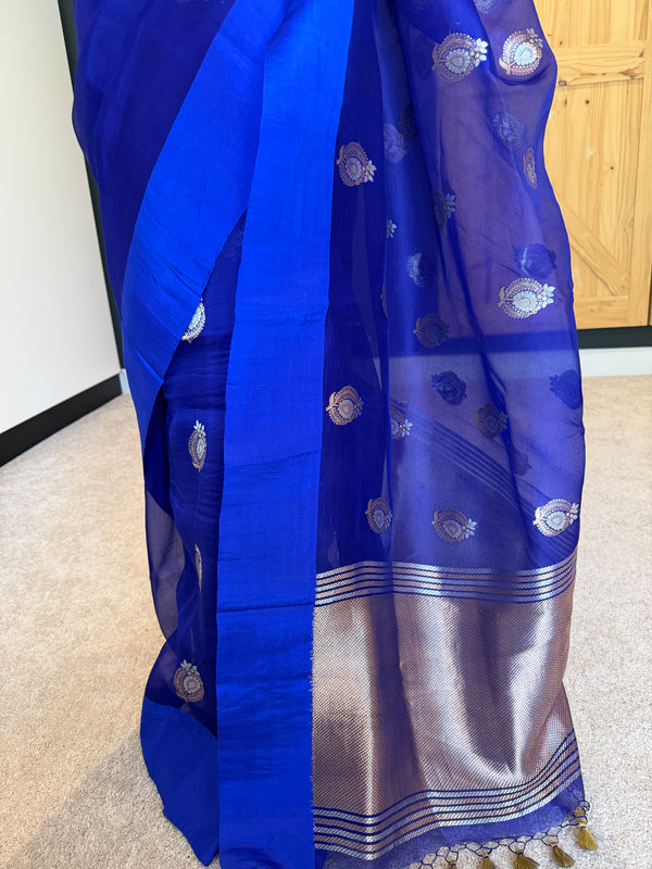 Blue Kora Silk Banarasi Saree