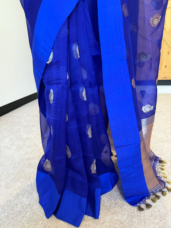 Blue Kora Silk Banarasi Saree