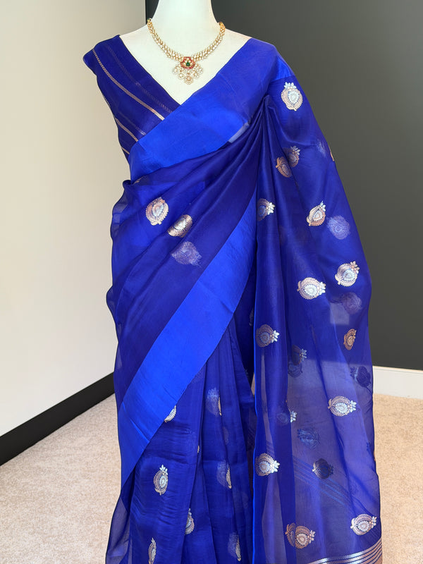 Blue Kora Silk Banarasi Saree