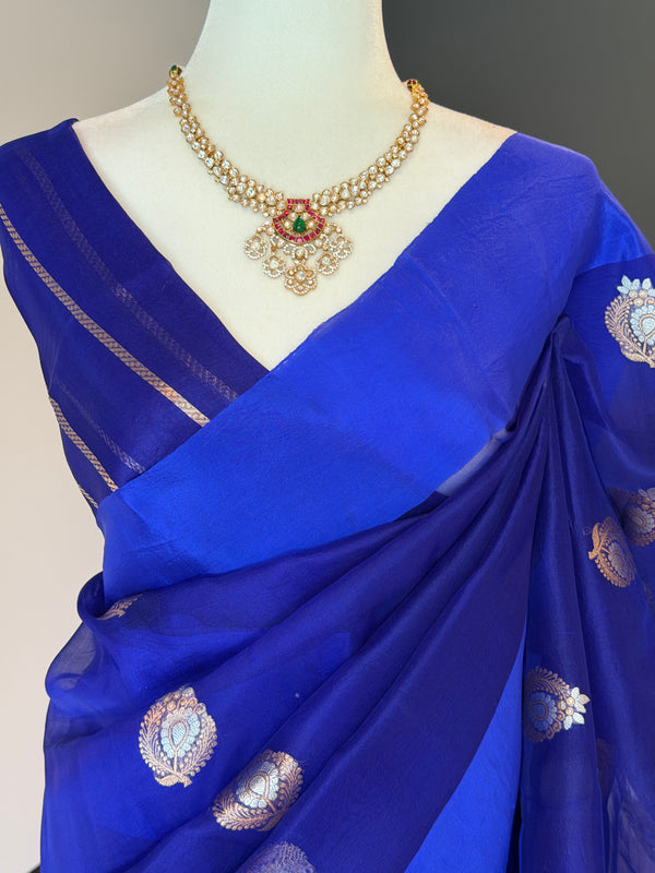 Blue Kora Silk Banarasi Saree