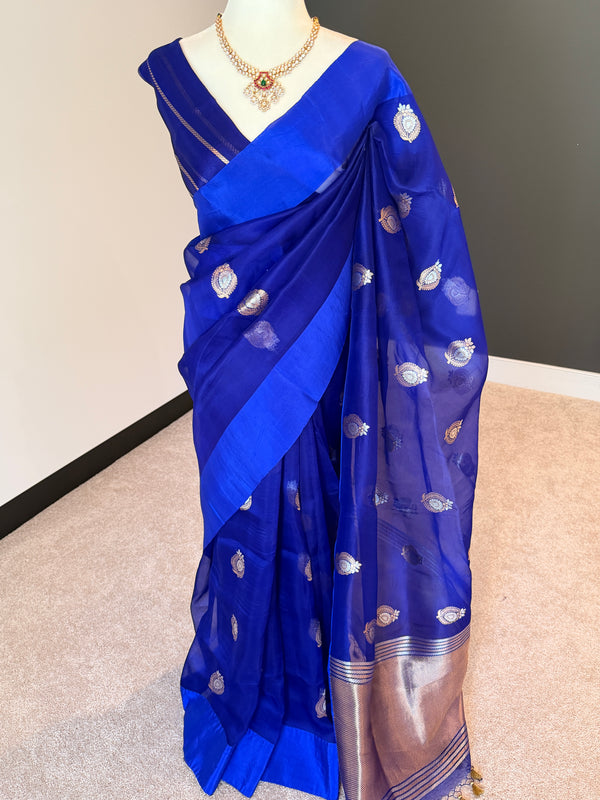 Blue Kora Silk Banarasi Saree