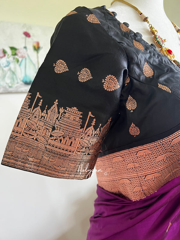 Purple/Eggplant Pure Katan Silk Banarasi Saree With Designer Blouse