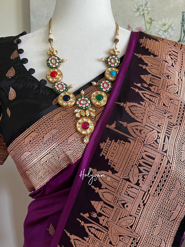 Purple/Eggplant Pure Katan Silk Banarasi Saree With Designer Blouse