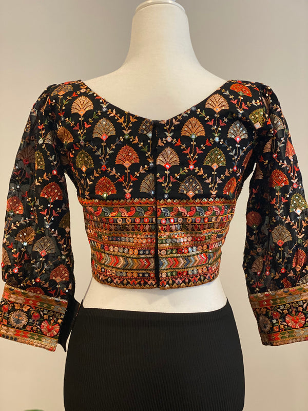 Black Embroidered Multicolor Georgette Blouse