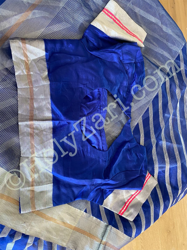 Blue Chanderi Silk Saree with Stitched Blouse