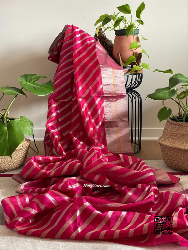 Magenta Pink Chanderi Silk Saree With Stitched Blouse