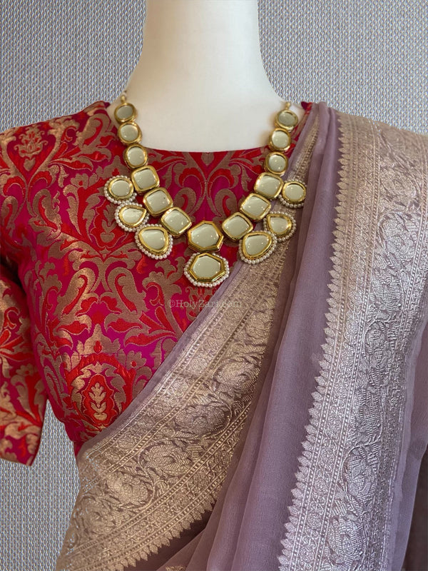 Preorder - Mauve Banarasi Pure Chiffon Saree