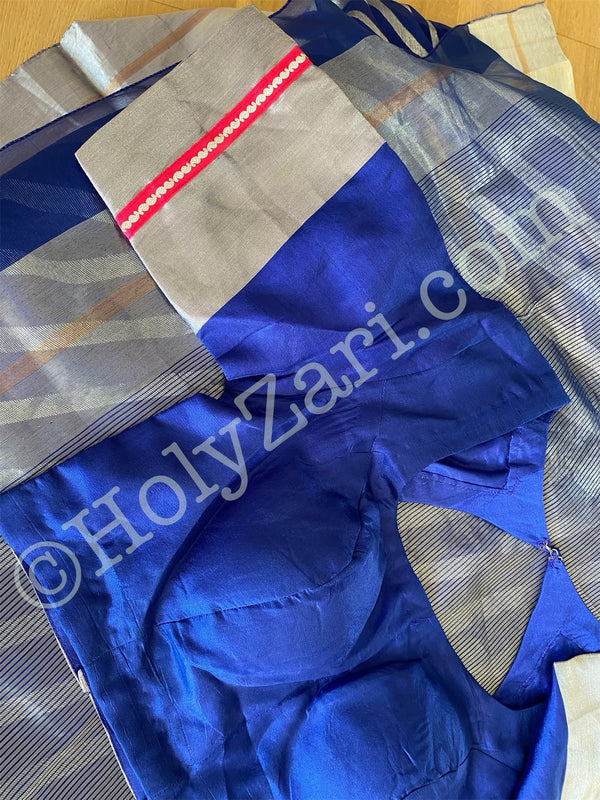 Blue Chanderi Silk Saree with Stitched Blouse