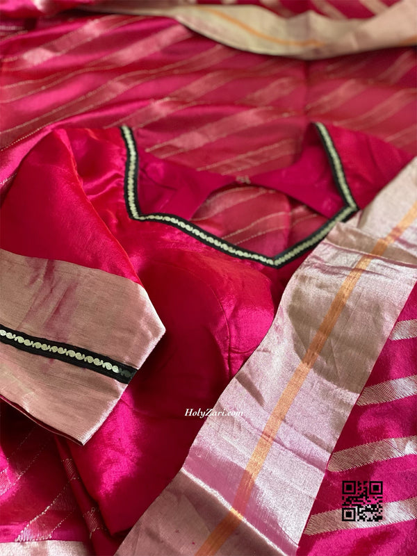 Magenta Pink Chanderi Silk Saree With Stitched Blouse
