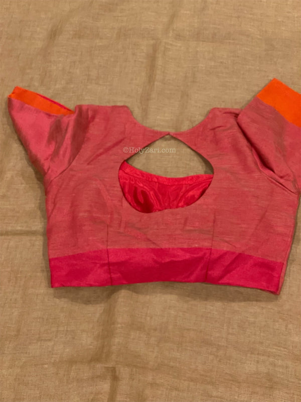 Light Brown/Hot Pink Linen Saree with Stitched Blouse