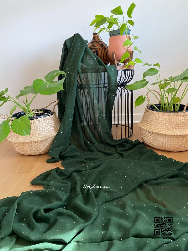 Bottle Green Mukaish Work Saree with Stitched Sequins Embroidery blouse