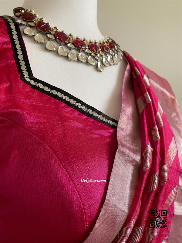Magenta Pink Chanderi Silk Saree With Stitched Blouse
