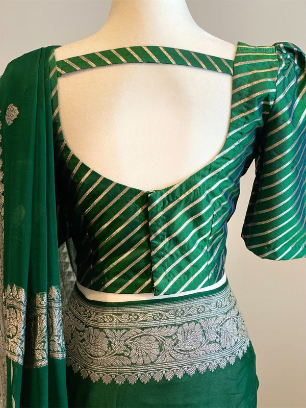 Preorder - Bottle Green Banarasi Chiffon Saree