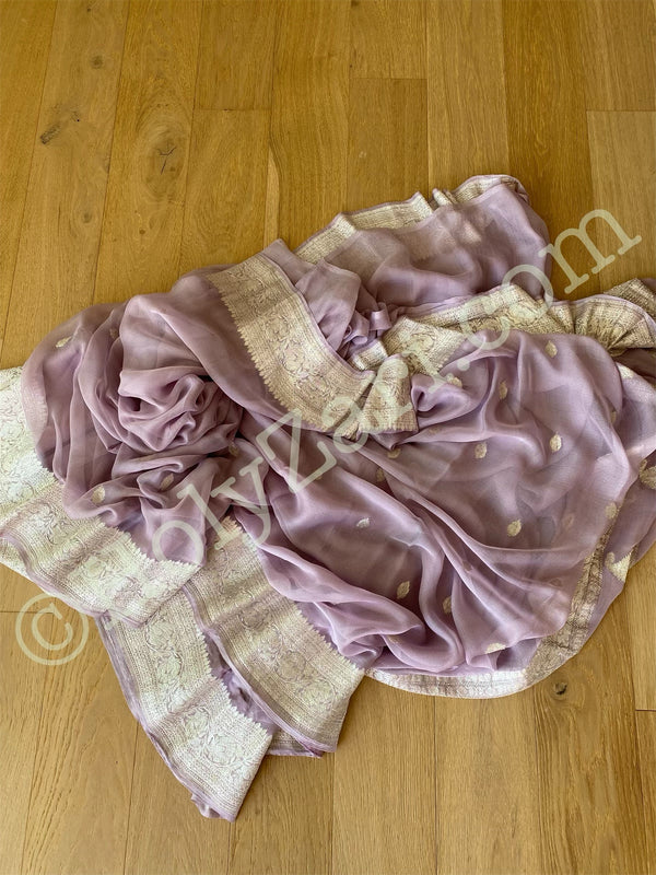 Preorder - Mauve Banarasi Pure Chiffon Saree