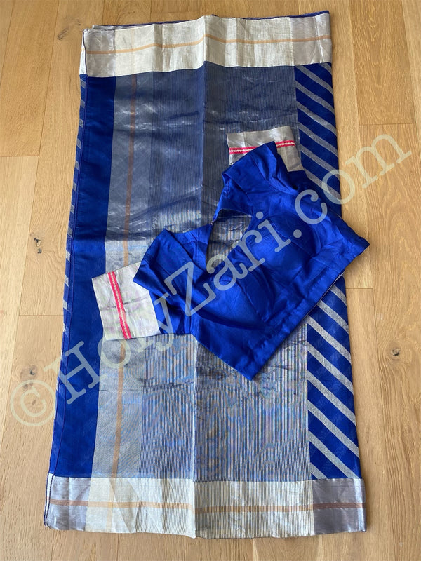 Blue Chanderi Silk Saree with Stitched Blouse