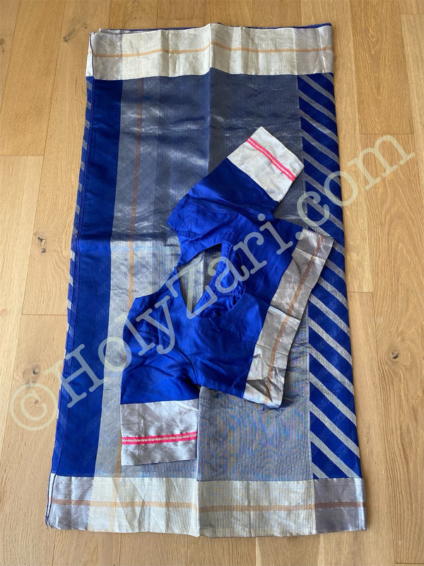 Blue Chanderi Silk Saree with Stitched Blouse