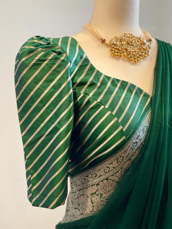 Preorder - Bottle Green Banarasi Chiffon Saree
