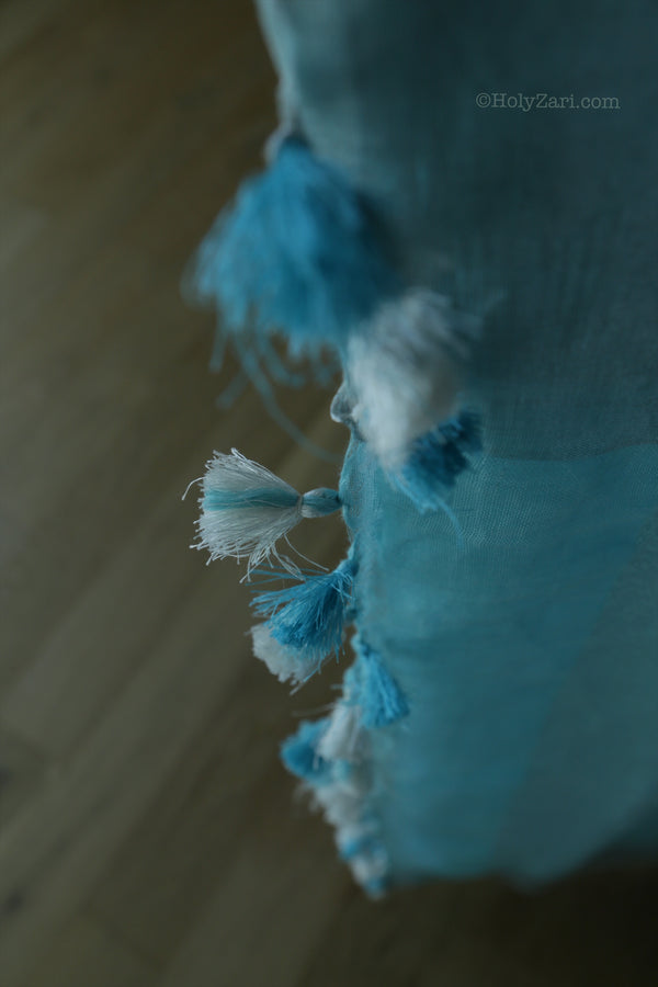 Light Blue Linen Saree with Stitched Blouse