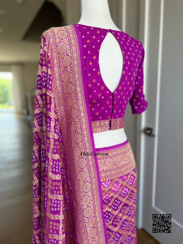 Purple Banarasi Khaddi Georgette Saree in Rai Bandhej/Bandhani