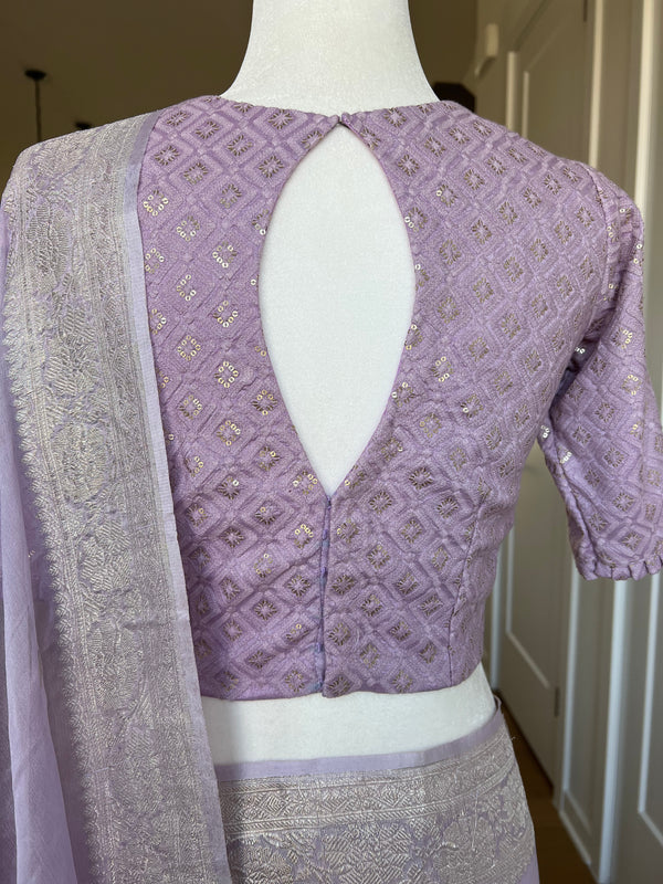 Mauve Banarasi Chiffon Saree with Designer Blouse