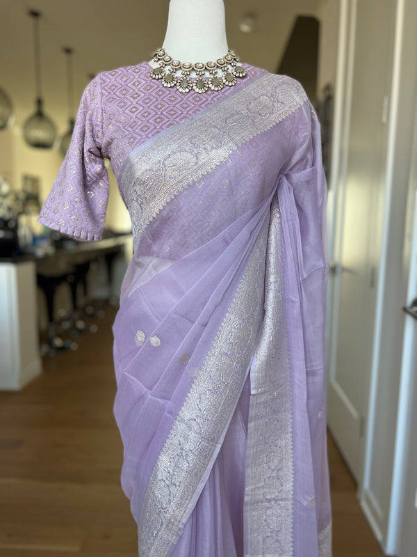 Mauve Banarasi Chiffon Saree with Designer Blouse