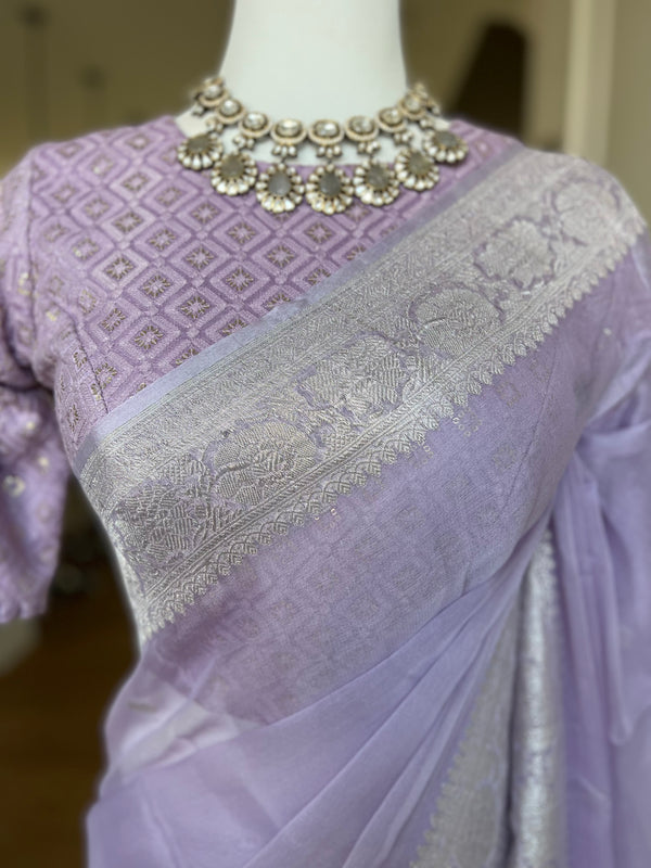 Mauve Banarasi Chiffon Saree with Designer Blouse