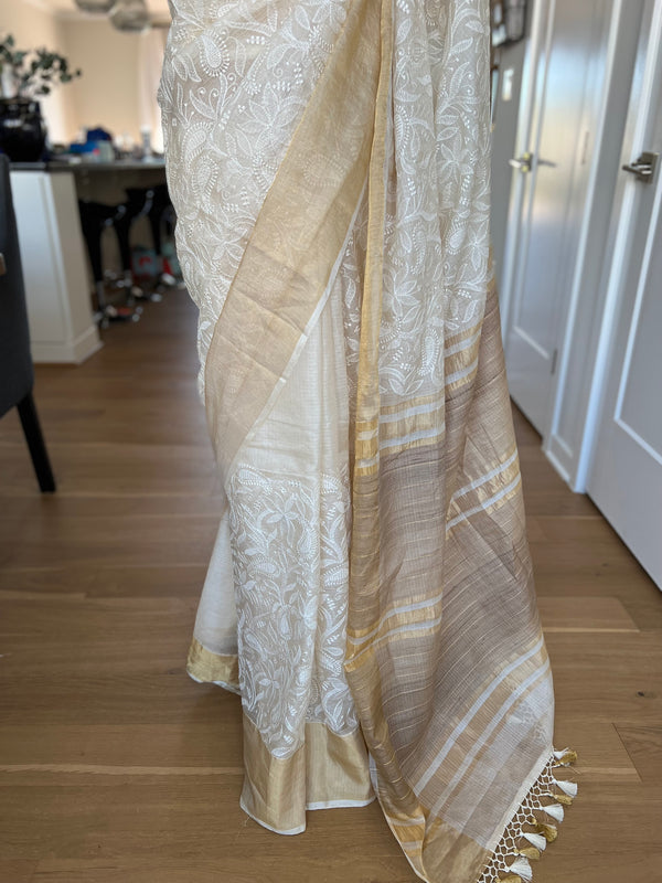 Tussar Kota Chikankari Saree with Embroidered Designer Blouse