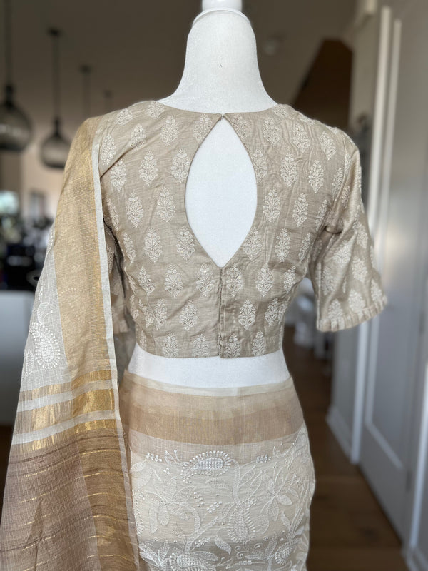 Tussar Kota Chikankari Saree with Embroidered Designer Blouse