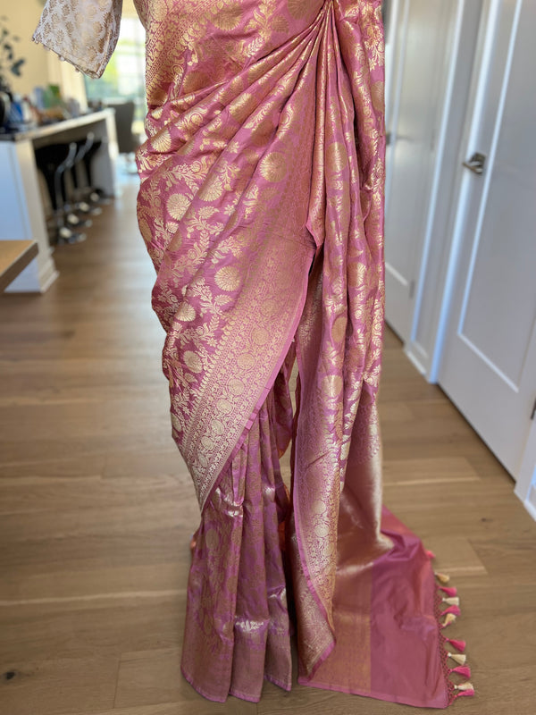 Pinkish Peach Pure Katan Silk Banarasi Saree