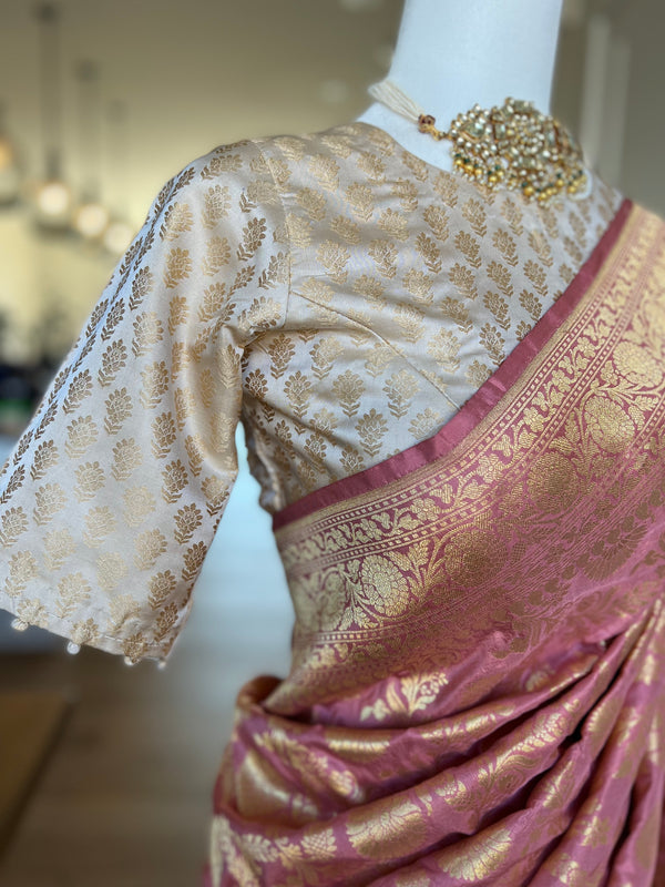 Pinkish Peach Pure Katan Silk Banarasi Saree