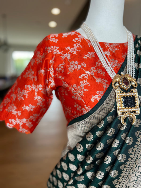 Orange Pure Silk Indian Brocade Designer Blouse