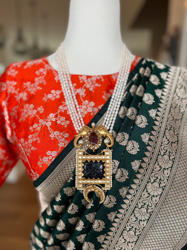 Orange Pure Silk Indian Brocade Designer Blouse