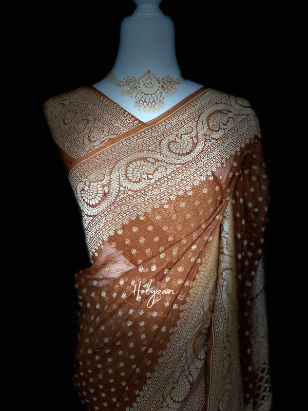 Banarasi Khaddi Georgette Gold Zari Saree With Blouse Piece