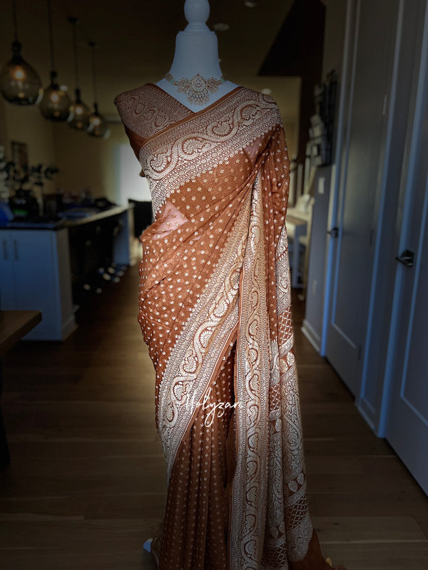 Banarasi Khaddi Georgette Gold Zari Saree With Blouse Piece