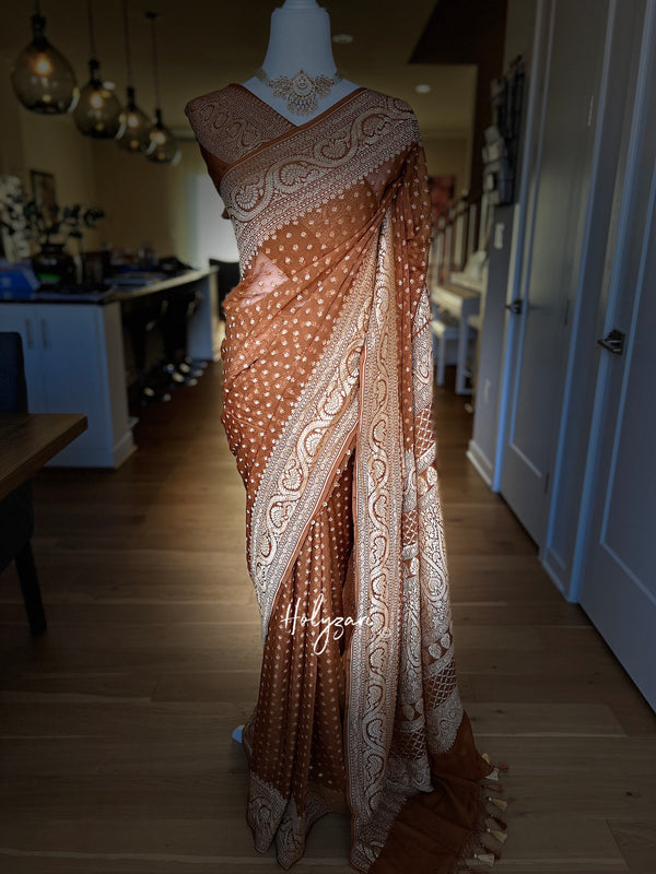 Banarasi Khaddi Georgette Gold Zari Saree With Blouse Piece