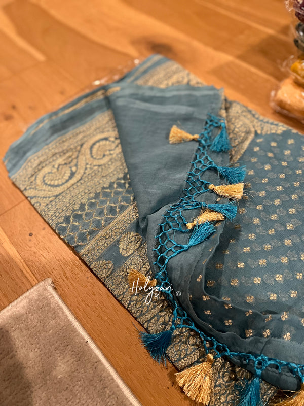 Banarasi Khaddi Georgette Gold Zari Saree With Blouse Piece