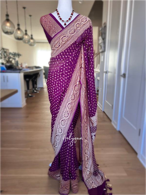 Banarasi Khaddi Georgette Gold Zari Saree With Blouse Piece