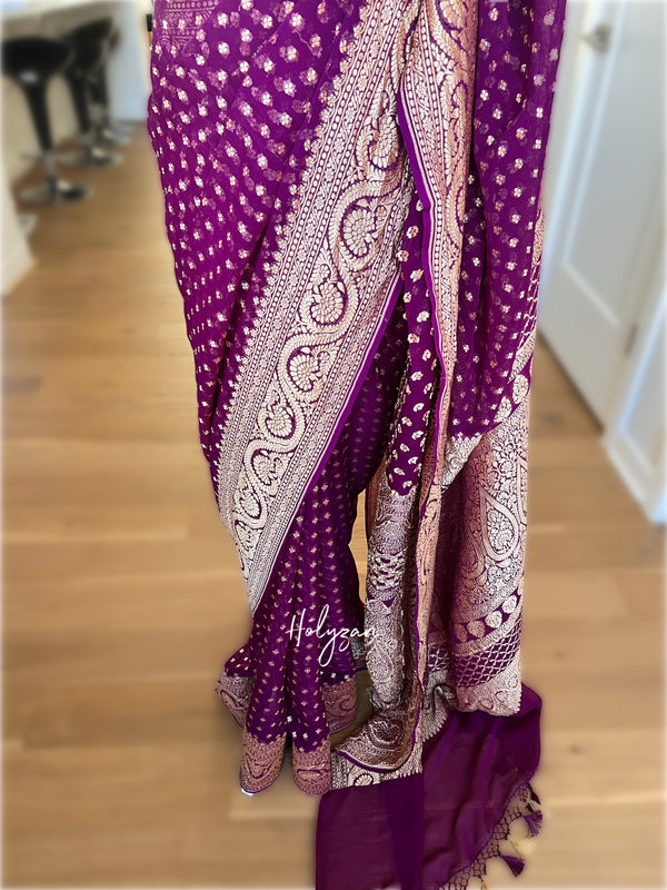 Banarasi Khaddi Georgette Gold Zari Saree With Blouse Piece