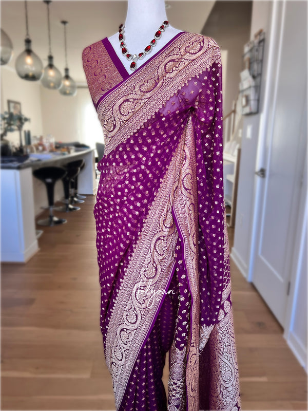 Banarasi Khaddi Georgette Gold Zari Saree With Blouse Piece