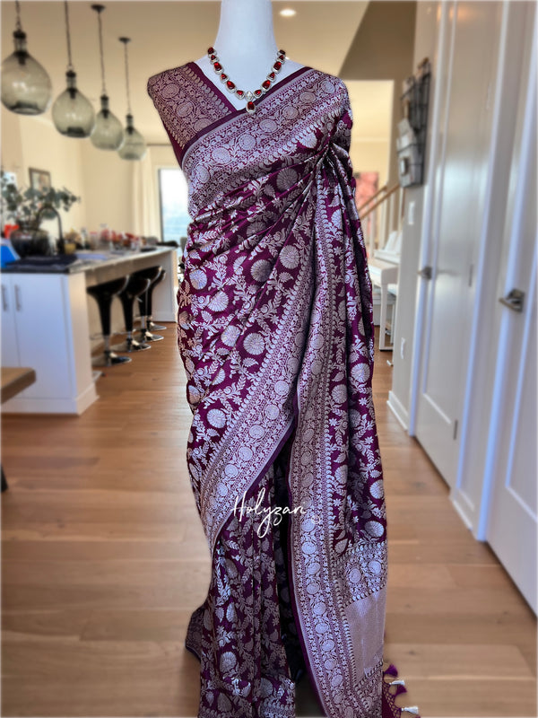 Deep Plum Pure Katan Silk Banarasi Single Patola Saree