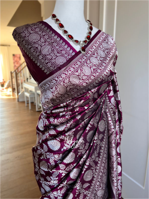 Deep Plum Pure Katan Silk Banarasi Single Patola Saree