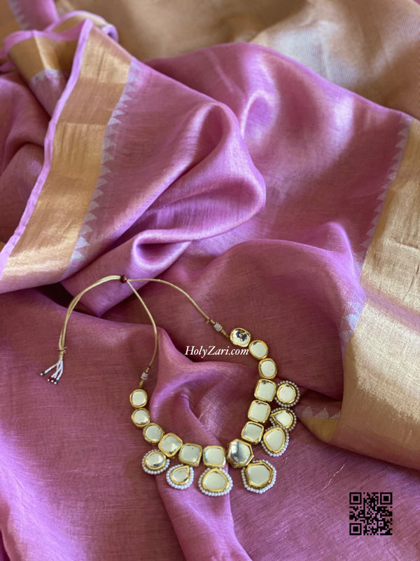 Lime Green/ Pink/ Peach Tissue Linen Saree with Stitched Blouse