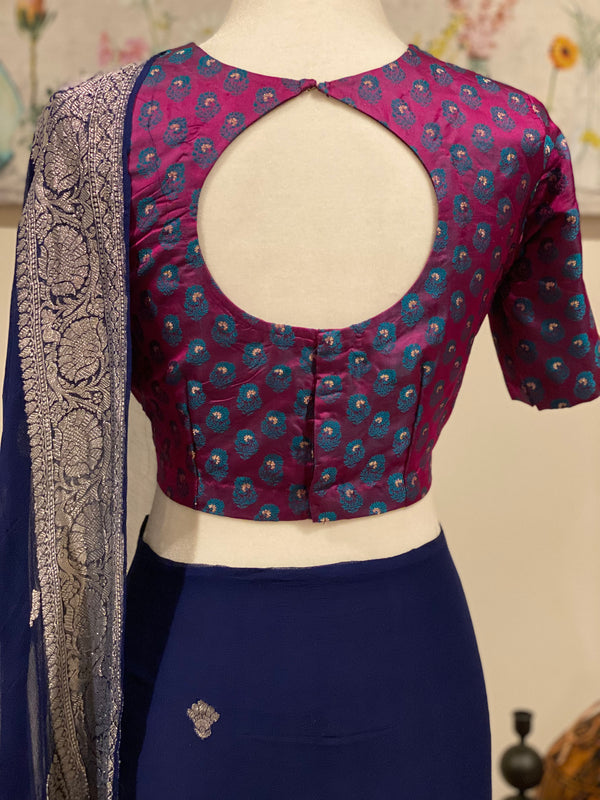 Navy Blue Banarasi Chiffon Saree