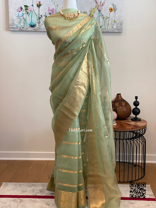 Pastel Green Kora Banarasi Saree