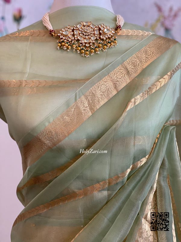 Pastel Green Kora Banarasi Saree