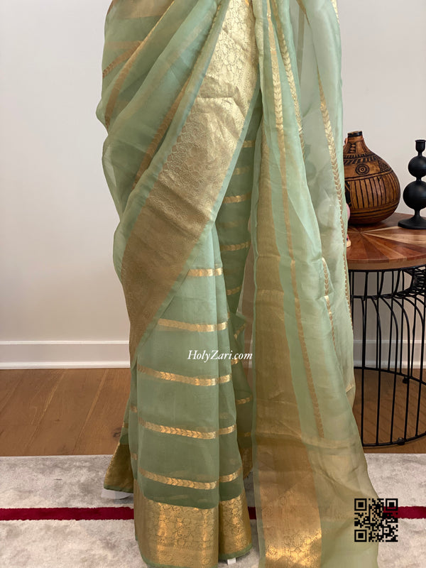 Pastel Green Kora Banarasi Saree