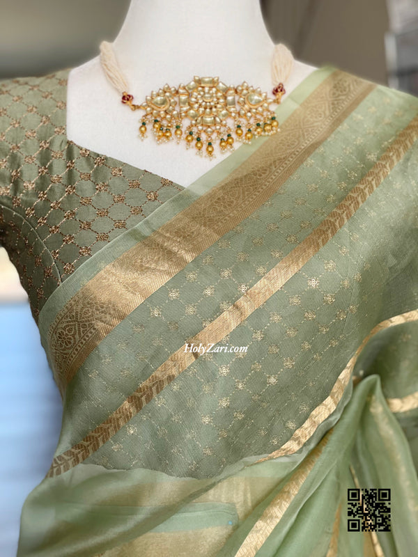 Sage Green Embroidered Designer Blouse