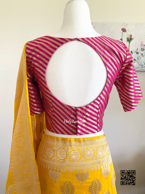 Hot Pink Stripes Indian Brocade Designer Blouse